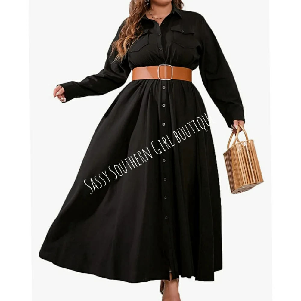 🆕⭐ Plus Black button down shirt maxi dress - Picture 3 of 14
